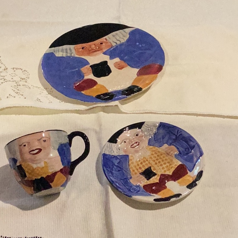 Genuine Staffordshire Toby Large Saucer & Small Cup & Saucer Set